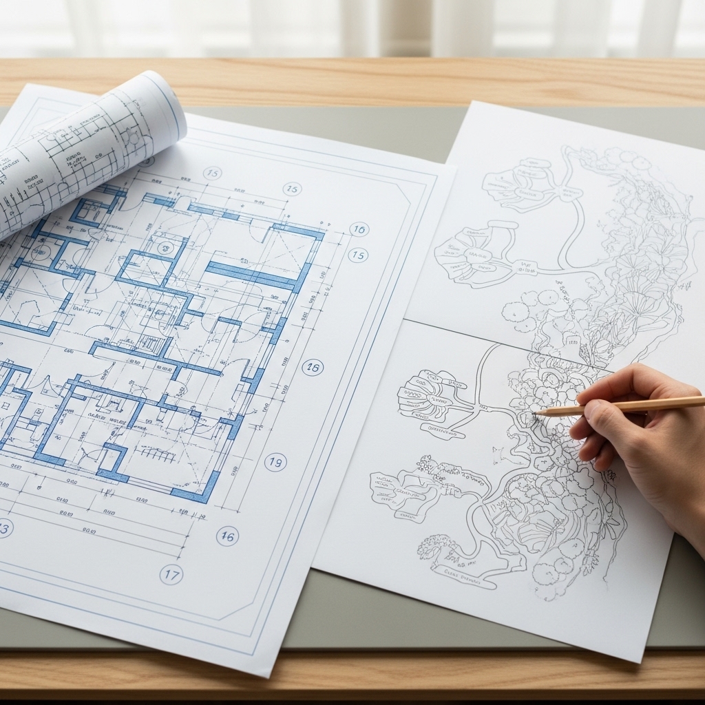 Mapa cuadriculado y dibujo libre